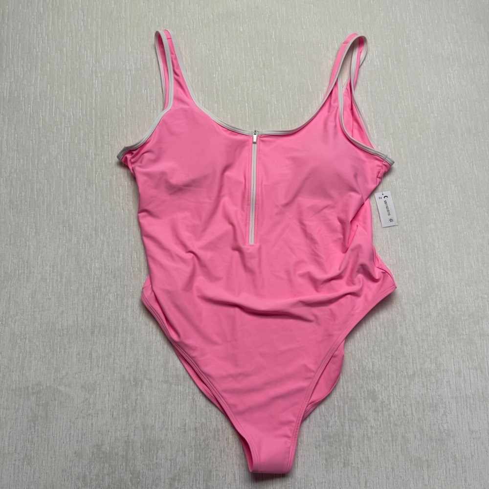 Old Navy One-Piece Swimsuit Womens 2XL Pink Stretch Scoop Neck Padded Half Zip